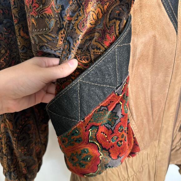 Vintage Winlit Genuine Leather Jacket with Velvet Patchwork details - Picture 5 of 8